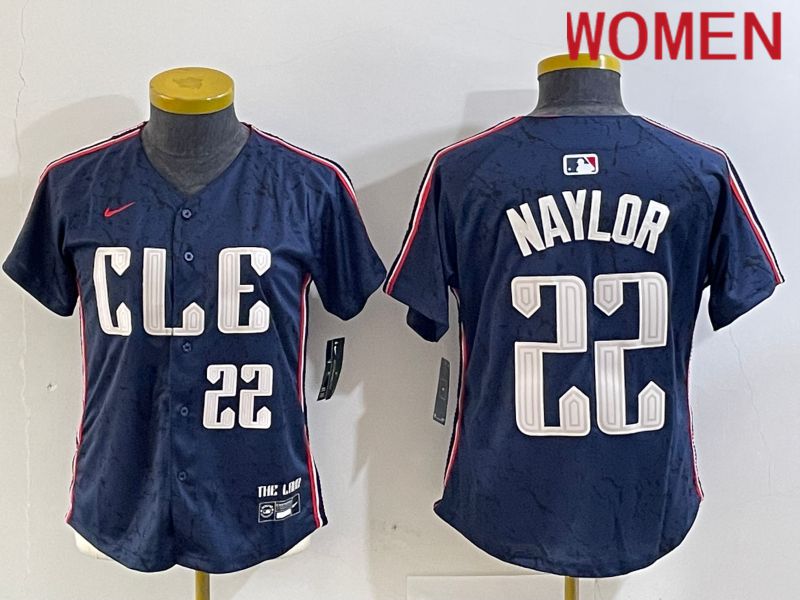 Women Cleveland Indians 22 Naylor Blue City Edition Nike 2024 MLB Jersey style 4